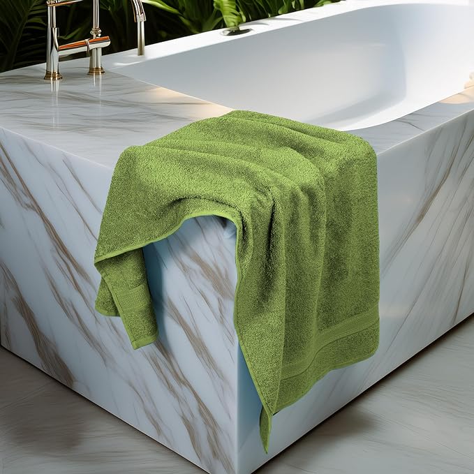 Large Bath Towels Set of 6 – 100% Cotton Terry – 24" x 50" – Quick Dry, Soft & Highly Absorbent – Forest Green Towels for Bathroom, Gym, Spa, Pool & Daily Use