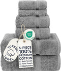 Chakir Turkish Linens 6 Piece Towels Set, 100% Cotton Luxury Turkish Towels for Bathroom, Soft Absorbent Bath Towel Set with 2 Bath Towels 2 Hand Towels 2 Washcloths, Gray