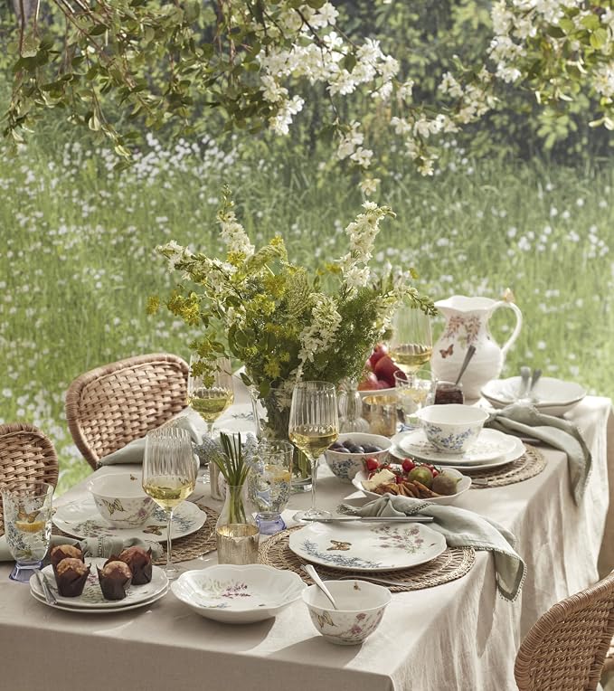 Lenox Butterfly Meadow Herbs Porcelain 12-Piece Dinnerware Set for 4 | ceramic, dishwasher safe, microwave safe | plates and bowls sets for kitchen and dining, dish set, dishes