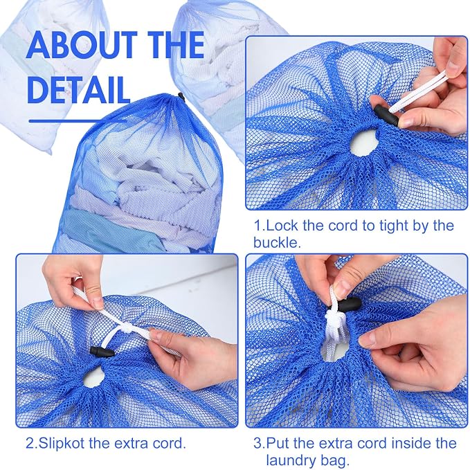 Berlune Large Mesh Laundry Bags, 24 x 36 Inch Bulk Wash Set with Drawstring for Commercial Use, Dorms, Vacation Rentals, Laundromats, Apartments & Facilities(Blue,30)