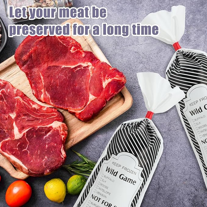 Yeaqee 1000 Pcs Ground Beef Freezer Bags Wild Game Freezer Bags with Pinstripe Tape Hamburger Meat Packaging for Meat Processors Storing Supplies