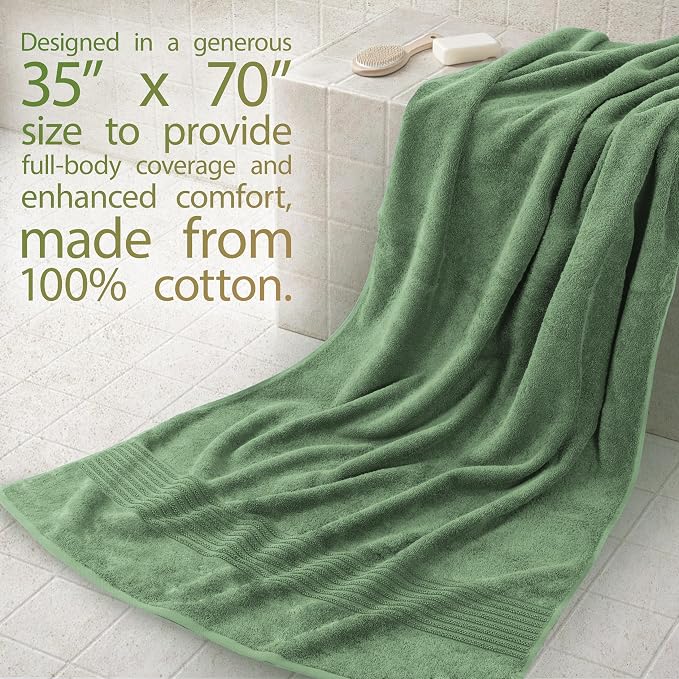 Cotton Paradise 100% Cotton Turkish Towel Set, Soft Absorbent Quick Dry, 2 Piece 35x70 Bath Sheet Set, Sage Green