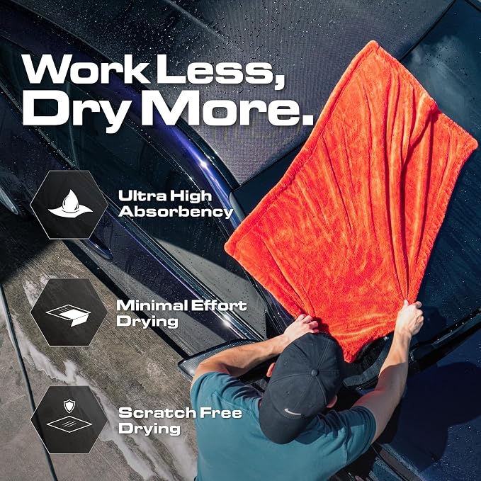Blackline Car Drying Towel - 2ft x 3ft XL-Popular Pick Among Detailing Pros - 1300 GSM Microfiber Towel - Absorbs Over 8lbs of Water - Leaves No Streaks, Spots or Scratches - Dries an Entire Car