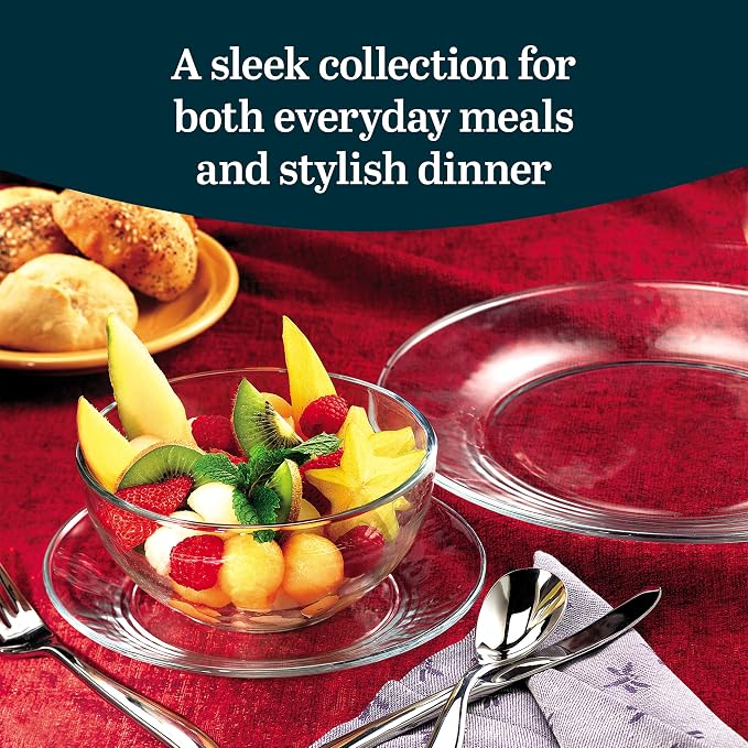 Libbey Round 12 Piece Glass Dinnerware Set, Stackable Glass Plate and Bowl Set w/Round Shape, Modern Plates and Bowls Sets for Gatherings, and Everyday Use