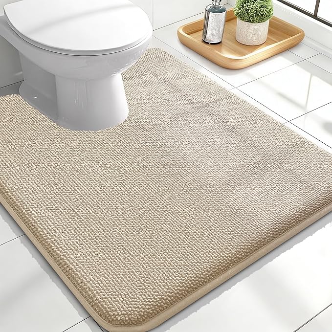 OLANLY Thick Memory Foam Bathroom Rugs 24x20, Absorbent Bath Mat, Beige | Soft Quick Dry Bath Rugs Mats, Non-Slip, Machine Washable Carpet for Bathroom Floor, Tub and Shower, Home Decor Accessories