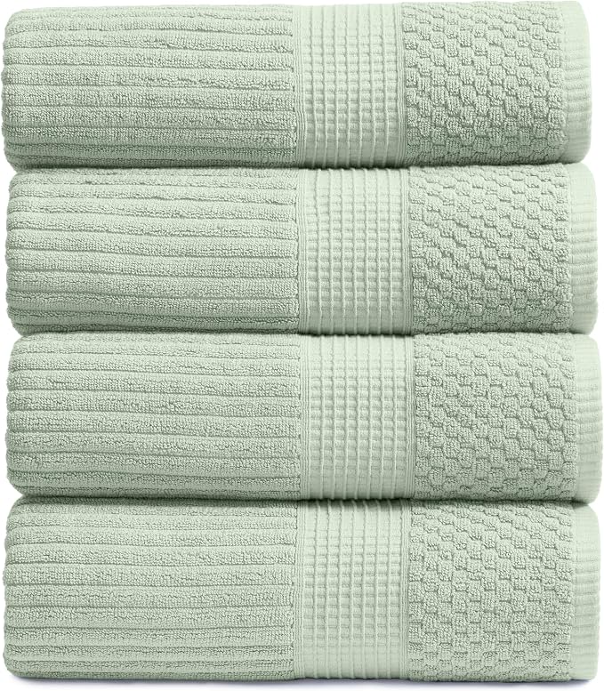 Springtree Home 100% Cotton Bath Towel Set | 4-Pack | Textured | Eucalyptus | Absorbent & Quick-Dry Bathroom Towels | Textured and Durable Cotton Towels for Bathroom | OEKO-TEX | Krista Collection