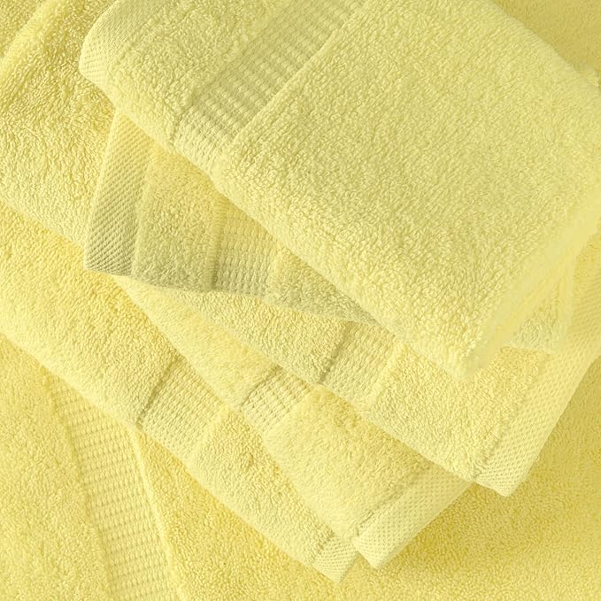 SALBAKOS 100% Turkish Cotton Bathroom Towel Set of 6-Piece, Yellow | 630 Gsm Thick Super Soft Highly Absorbent 2 Bath + 2 Hand + 2 Washcloth Towels Sets, Giftable, Hotel Quality, Made in Turkey