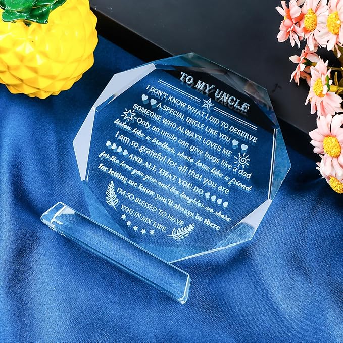 YWHL Uncle Gifts from Niece Nephew, Fathers Day Birthday Gifts for Uncle Who Have Everything, To My Uncle Crystal Keepsake Present Best Uncle Ever Gifts on Christmas Thanksgiving Day