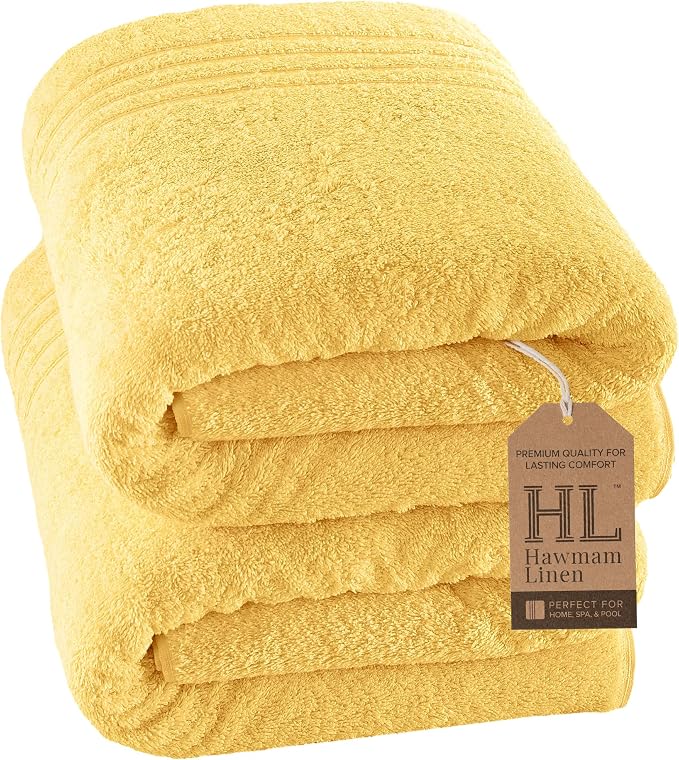 Hawmam Linen Jumbo Large Bath Sheets Towels 2 Pack Soft and Absorbent, Premium Quality 100% Cotton Towels (Yellow, Bath Sheet)