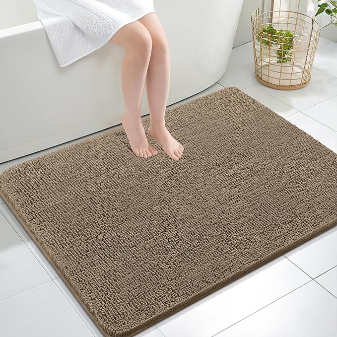 OLANLY Large Bathroom Rugs 40x32, Extra Soft Absorbent Chenille Bath Rugs, Rubber Backing Quick Dry, Machine Washable Bath Mats for Bathroom Floor, Tub and Shower, Home Decor Accessories, Tan