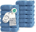 Chakir Turkish Linens 12 Piece Washcloth Set, 100% Cotton Luxury Turkish Washcloths for Bathroom, Soft Absorbent Washcloths, 13 x 13 Inches, Wedgewood