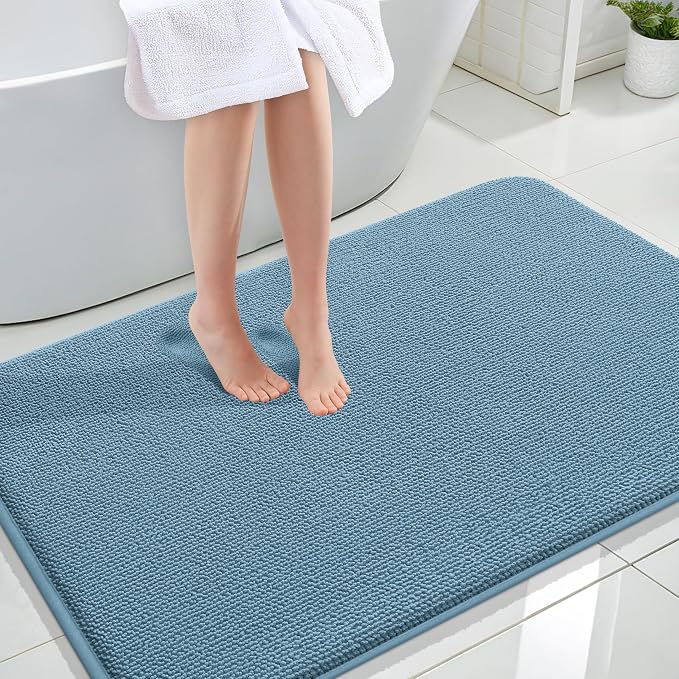 OLANLY Memory Foam Large Bathroom Rugs 47x32, Absorbent Bath Mat, Airy Blue | Soft Quick Dry Bath Mat Rugs, Non-Slip, Machine Washable Mat for Bathroom Floor, Tub and Shower, Home Decor Accessories