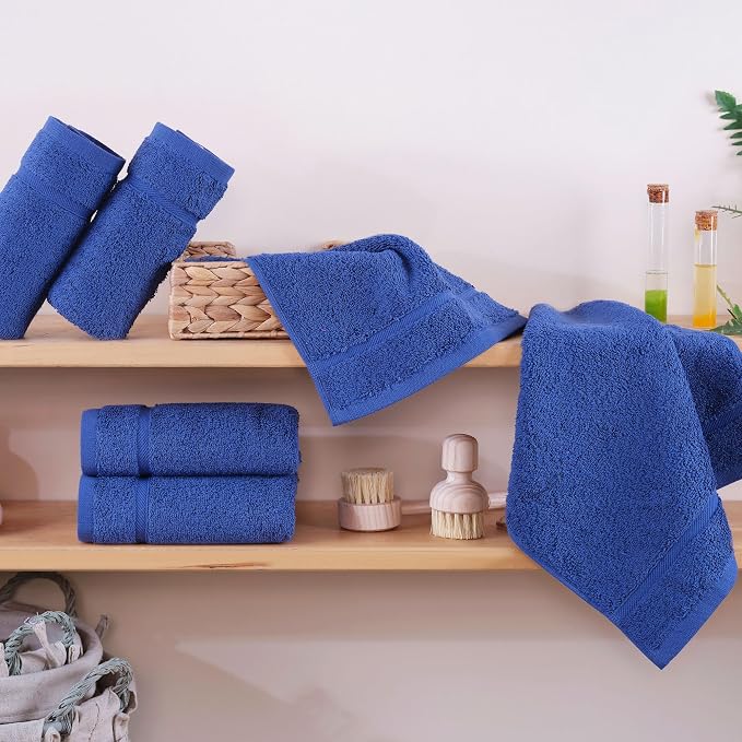 Washcloth Linen Set Premium Original Turkish Cotton, Hotel Quality for Maximum Softness & Absorbency Face Towels for Hand, Kitchen & Cleaning (Royal Blue Washcloths Set)