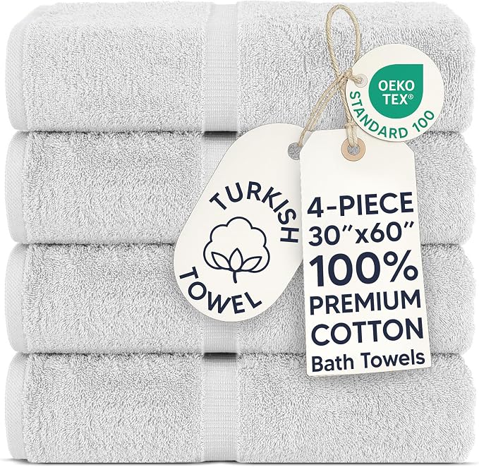Chakir Turkish Linens 2 Piece Large Bath Towels, 100% Cotton Turkish Towels for Bathroom, Luxury Soft Absorbent Bath Towels, 30 x 60 Inches, Silver Gray