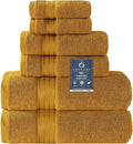 COZYART Luxury Bath Towel Set 6 Pcs, Gold 100% Turkish Cotton 650 GSM | OEKO-Tex 100 Certified Zero Twist Ring Spun, Soft Absorbent Quick Dry, Plush Fluffy, Breathable Hotel Quality for Daily Use