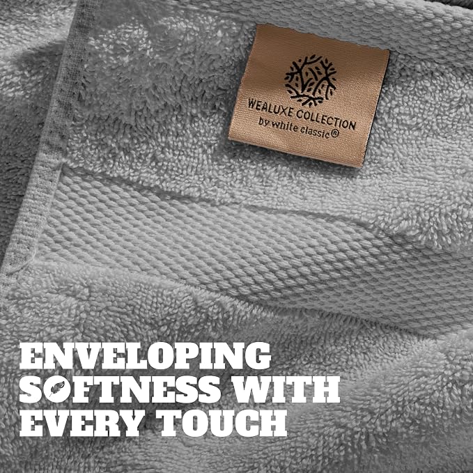 White Classic Wealuxe Light Gray Washcloths 24 Pack - 600 GSM 100% Ring-Spun Cotton Wash Cloths for Showering, Highly Absorbent and Soft | 12x12 Inches