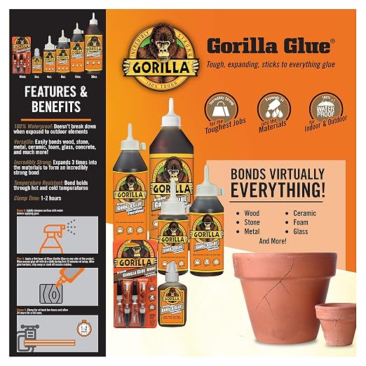 Gorilla Original Gorilla Glue, Waterproof Polyurethane Glue, 36 Ounce Bottle, Brown, (Pack of 1)