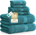 LANE LINEN Bath Towel Set 100% Cotton 6 Piece Soft Absorbent - Sea Port | Towel Set Of 6 - Ring-Spun Cotton, Terry Weave Comfort, Long-Lasting Comfort, Hotel-Style Look, Gets Softer With Every Wash