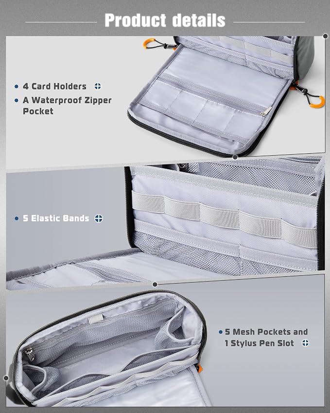 Smasrob Electronics Organizer Travel Case, Tech Bag Charger Pouch, Gray | Water Resistant, Elastic Bands, for Cord, Cable, SIM Cards, Phone, Airpods