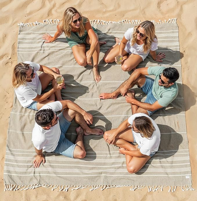 LANE LINEN Beach Blanket Sand Free, Quick Dry & Turkish Beach Towel - Beige | Extra Large Beach Blanket, 82"x82" - Seats A Family Of 4 With Room To Spare - Roomy Family Size, Soft, Packable, Portable