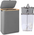 iEGrow 150L Laundry Hamper with Lid-Large Laundry Basket with Bamboo Handles, Grey Hampers for Laundry, Dirty Clothes Hamper with 2 Removable Inner Bags for Clothes Towels