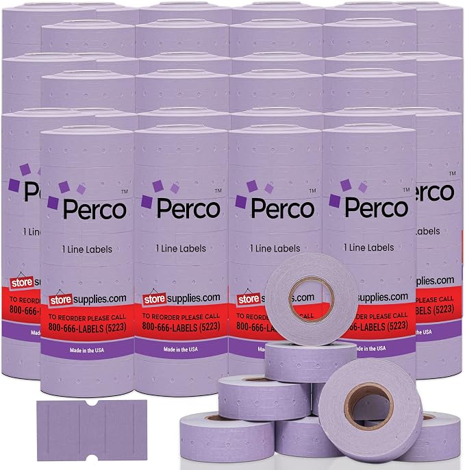 Perco 1 Line Lavender Labels - 240,000 Blank Pricing Labels for Perco Lite, X, Plus and Pro 1 Line Price and Date Guns - 240 Rolls, Case of 30 Sleeves - Made in USA
