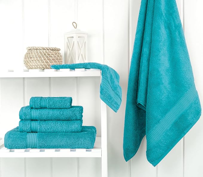 Cotton Paradise 100% Cotton Turkish Towel Set, Soft Absorbent Quick Dry, 6 Piece Towel Set, Ocean Aqua