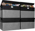 Bagnizer Large 22 Quart Linen Fabric Foldable Storage Bin Cube Organizer Basket with Flip-Top Lid & Handles, Clothes Blanket Box for Home, Office, Closet, Black & Gray, 4 Pack 14.6 x 9.5 x 9.5