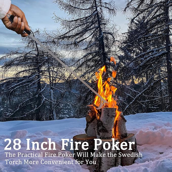 28in Firewood Tongs and Fire Poker Set Stainless Steel | Fire Poker and Fireplace Tongs Log Grabber Set for fire pit outdoor Bonfire Wood Stove Fire Pit Use, Portable Rustproof Saf