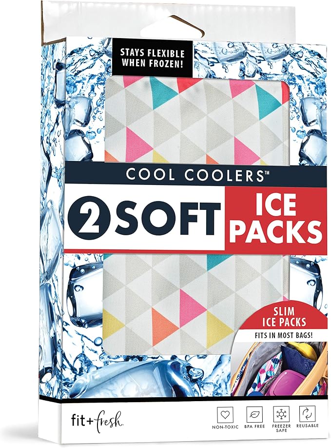 Fit & Fresh Cool Coolers 2 Pack Soft Ice for Lunch Bags, Flexible Stretch Nylon, Durable, Reusable Lunch Box Ice Packs, Soft Ice, Reusable Freezer Packs, Lunch Ice, Easy to Clean, Multi-Colored