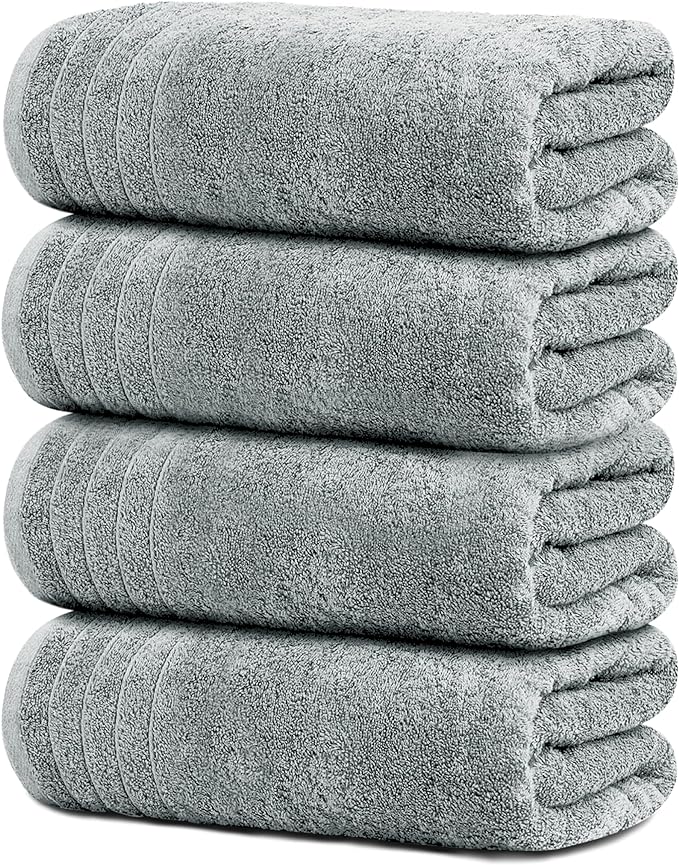 Tens Towels 4 Piece Extra Large Bath Towels 30 x 60 Inches, Cool Grey | 100% Cotton, Larger & Lighter Weight, Quicker to Dry, Super Soft and Absorbent, Perfect for Bathroom