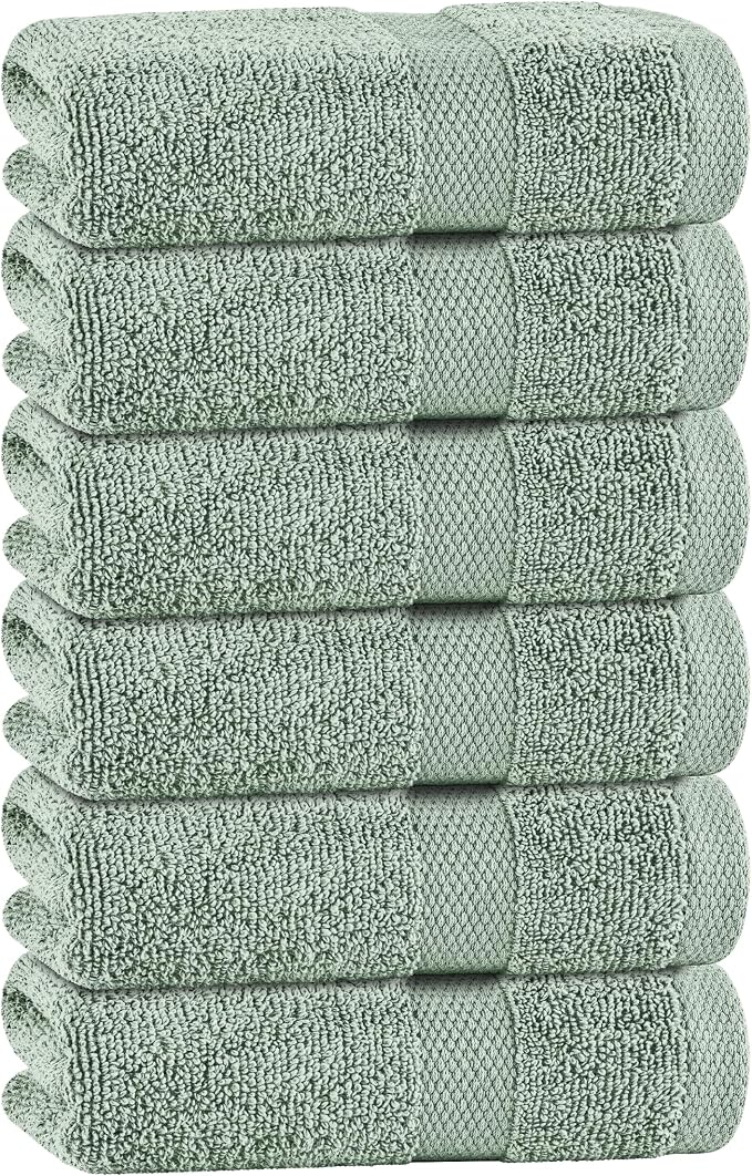 White Classic Green Hand Towels for Bathroom [6 Pack] Cotton Hand Towel Bulk for Gym, Kitchen and Spa, 16x27 Inches Soft Highly Absorbent Quick Dry Terry Salon Towels