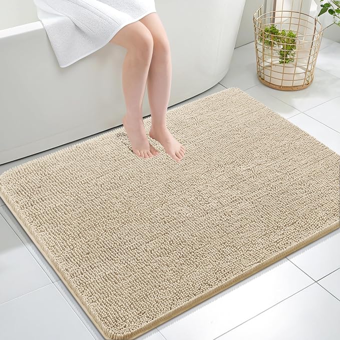 OLANLY Large Bathroom Rugs 40x32, Extra Soft Absorbent Chenille Bath Rugs, Rubber Backing Quick Dry, Machine Washable Bath Mats for Bathroom Floor, Tub and Shower, Home Decor Accessories, Beige