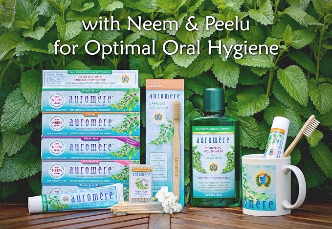Auromere Ayurvedic Herbal Neem & Clove Toothpaste - All Natural Fluoride Free Toothpaste for Adults and Kids, Suitable for Sensitive Teeth, SLS-Free, Non GMO, Vegan, Cruelty-Free - 5 Pack