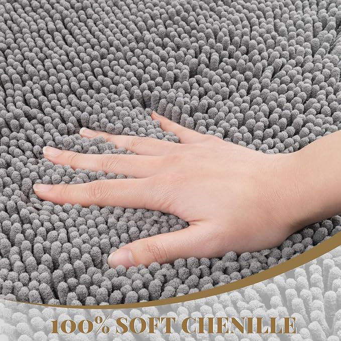 Bathroom Rugs Mat 72 x 36, Thick Soft Absorbent Chenille Bath Rugs, Rubber Backing Bath Mats for Bathroom Floor, Tub, Shower, Bedroom, Home Decor Accessories, Quick Dry Machine Washable, Grey