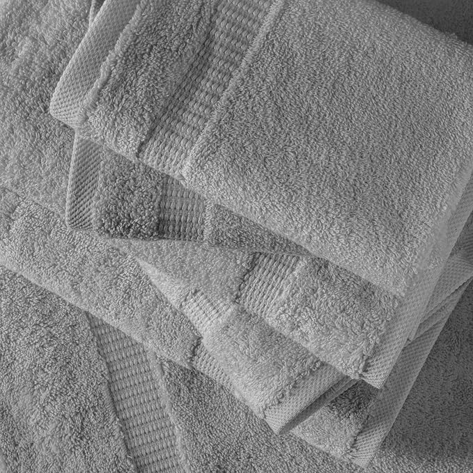SALBAKOS 100% Turkish Cotton Bathroom Towel Set of 6-Piece, Silver | 630 Gsm Thick Super Soft Highly Absorbent 2 Bath + 2 Hand + 2 Washcloth Towels Sets, Giftable, Hotel Quality, Made in Turkey