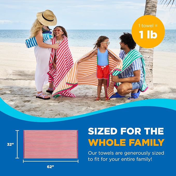 Kaufman - Colorful Racing Striped Beach & Pool Towel - Extra Large Beach Towel - Soft & Absorbent 100% Cotton Towels - Assorted Colors - 32" x 62" - 12 Pack