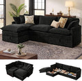 Ihanherry 103" Modular Sectional Sofa with Storage, L Shaped Cloud Couch with Movable Ottomans & 4 Pillows, Chenille Deep Seat Sectional Couches for Living Room, Apartment (Black)