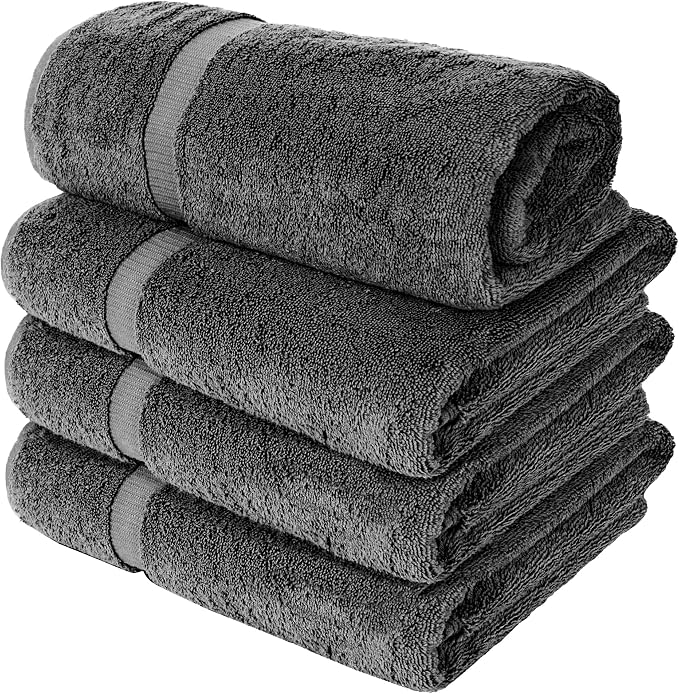 Chakir Turkish Linens 4 Piece Extra Large Bath Towels, 100% Cotton Luxury Turkish Towels for Bathroom, Soft Absorbent Bath Towels, 30 x 60 Inches, Dark Gray