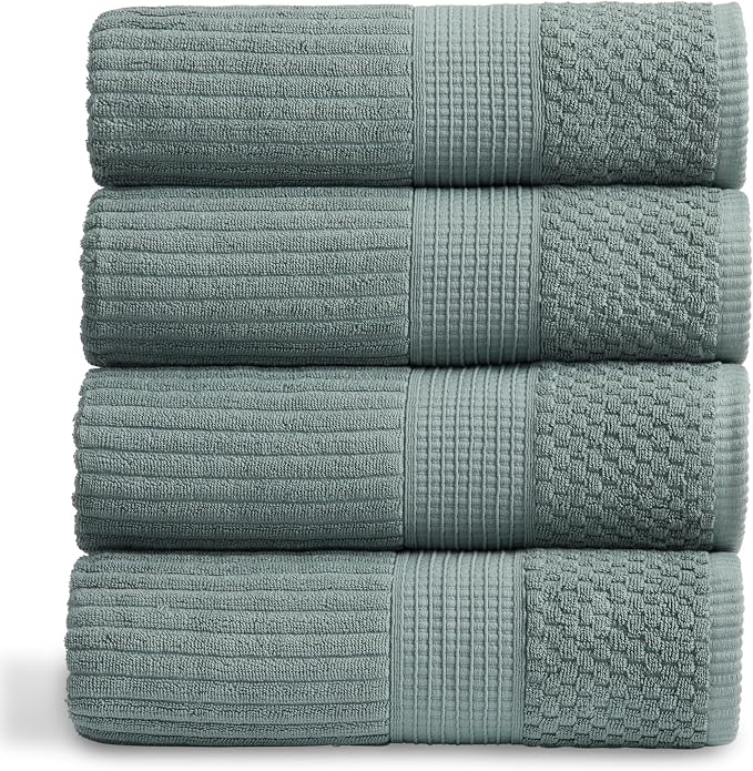 Springtree Home 100% Cotton Bath Towel Set | 4-Pack | Textured |Silver Blue | Absorbent & Quick-Dry Bathroom Towels | Textured and Durable Cotton Towels for Bathroom | OEKO-TEX | Krista Collection