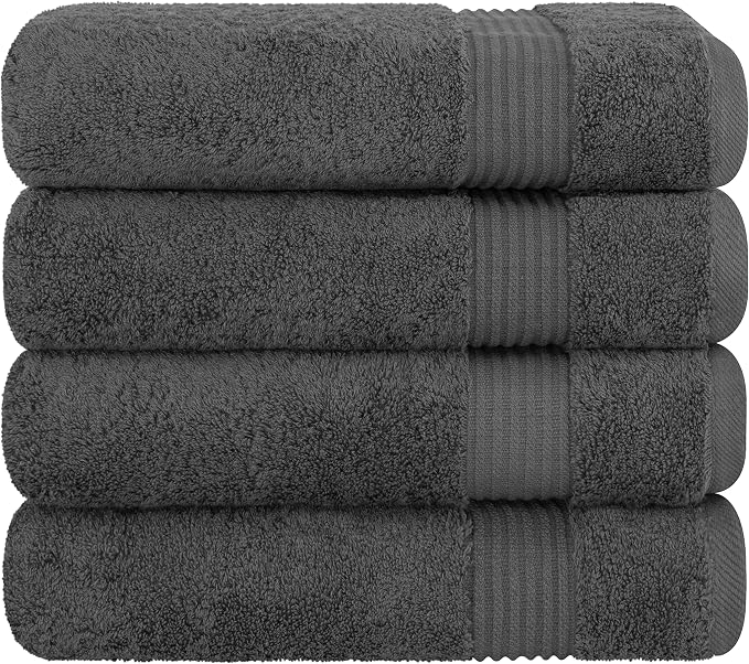 Cotton Paradise Turkish Towel Set, Soft Absorbent Quick Dry, 4 Piece Bath Towel Set, Dark Gray