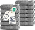 Chakir Turkish Linens 12 Piece Washcloth Set, 100% Cotton Luxury Turkish Washcloths for Bathroom, Soft Absorbent Washcloths, 13 x 13 Inches, Gray