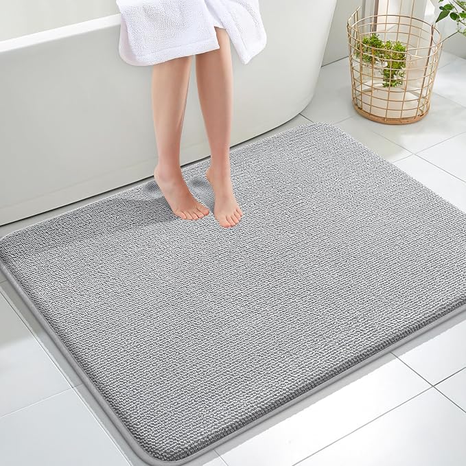 OLANLY Memory Foam Large Bathroom Rug 40x32, Absorbent Bath Mat, Light Grey | Soft Quick Dry Bath Mat Rugs, Non-Slip, Machine Washable Mat for Bathroom Floor, Tub and Shower, Home Decor Accessories