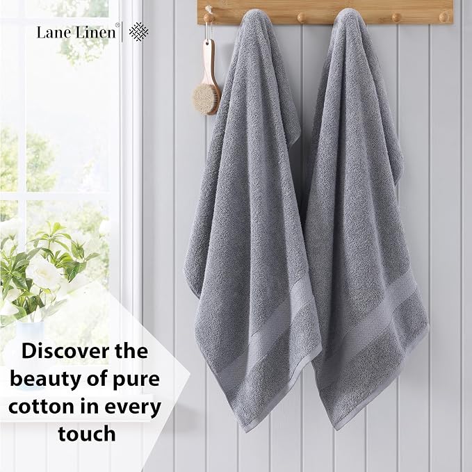 LANE LINEN Bath Sheets 100% Cotton 4 Pack Oversized Soft - Grey | Oversized Shower Sheets - Generously Sized, Oversized & Roomy, Lightweight & Breathable, Fade-Resistant Color