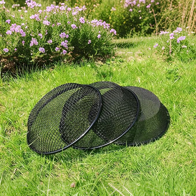 3Pcs 11.8" W Soil Sifter for Gardening, 2,4,6mm Grid Rock Sifter for 5 Gallon Bucket, Stainless Steel Fine Dirt Sifter, Compost Sifter for Capturing Dirt, Sand, Rocks, and Filtering Compost (Black)