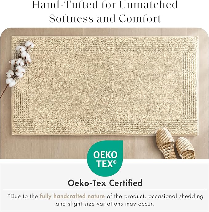 Madison Park Splendor Reversible 100% Cotton Bath Rug, 17 x 24, Natural | Tufted Bathroom Mat, 3000 GSM, Hotel Quality, Luxurious Plush, Medium Pile, Absorbent, Quick Dry, OEKO-TEX, Shower Room Décor