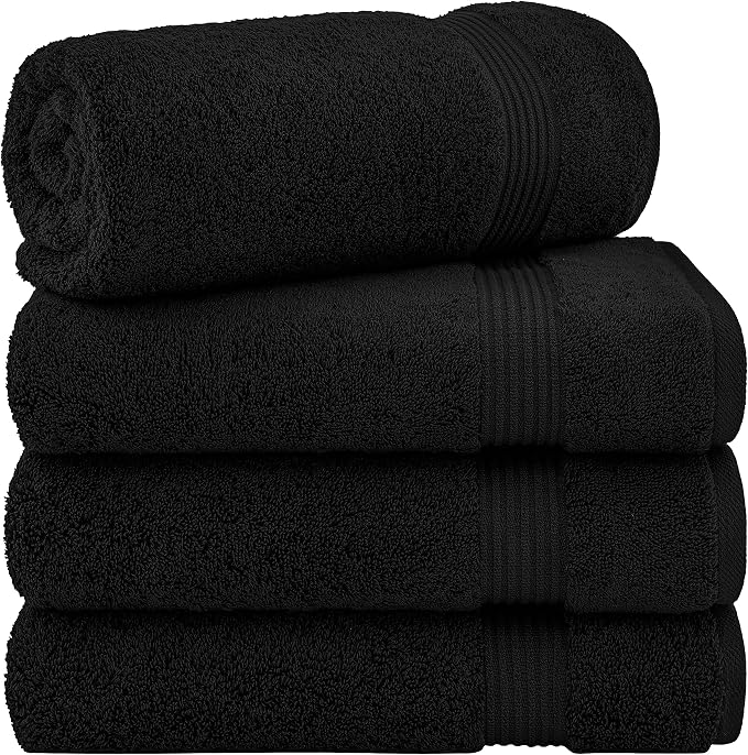 Cotton Paradise 100% Cotton Turkish Towel Set, Soft Absorbent Quick Dry, 4 Piece Bath Towel Set, Coal Black