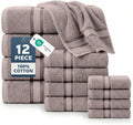LANE LINEN Towel Set for Bathroom Soft Absorbent Quick Dry - Platinum | Set Of Towels - Dobby Border Accent, OEKO-TEX Certified, Zero-Twist Durability, Zero-Twist Cotton, Terry Weave Comfort
