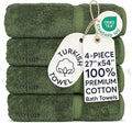 Chakir Turkish Linens 4 Piece Large Bath Towels, 100% Cotton Turkish Towels for Bathroom, Luxury Soft Absorbent Bath Towel Set, 27 x 54 Inches, Moss