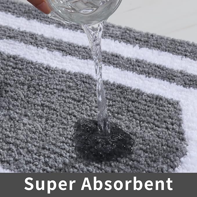 COSY HOMEER Extra Thick Bath Linen Sets Rugs - Anti-Slip Bath Mats Soft Plush 100% Strong Polyester Living Room Bathroom Water Absorbent(Grey,24x48 - Inches)